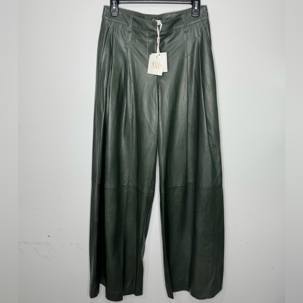 TWP Didi Mid-Rise Pleated Wide-Leg Suede Pants Sage Women’s Size 2